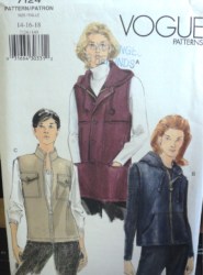 7124 VOGUE LINED ZIPPY VESTS LENGTHS, HOOD OR NOT PATTERN 8-18 2 SIZES CHOICE UNCUT